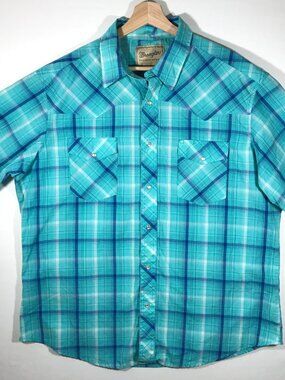 Wrangler Western Shirts Men's XL Blue Pearl Snap Short Sleeve Shirt